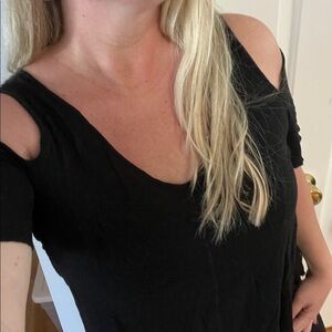 Free People Black Shoulder Cut Out Top / Medium Flowey Top